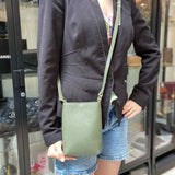 Quince Olive Green Pebbled Leather Crossbody