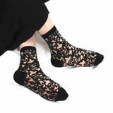 7DAYSSOCKS Women's Black Cotton/Spandex Sheer Lace Socks