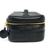 Chanel 1991-94 Vanity Cosmetic Black Quilted Lamb Leather Made in Italy Clutch