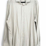 Emanuel Berg Men's Gray White Size XL Stripe Button Down Long Sleeve Shirt