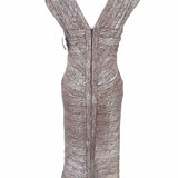 Sivalia Couture Women's Taupe Silver Size 4 Floor Length bandage Dress