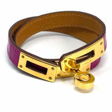 Hermes 2017 Mini Kelly Alligator Leather Purple Wrap Turnlock Bracelet