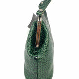 Patricia Nash Green Kisslock Croc Embossed Leather Satchel