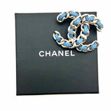 Chanel 2025 CC Logo Interwoven Blue Denim Chain Metal Made in Italy Brooch