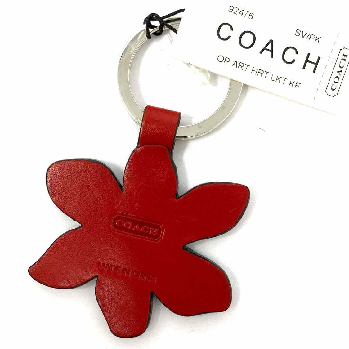 Coach Red Flower Leather Key Chain