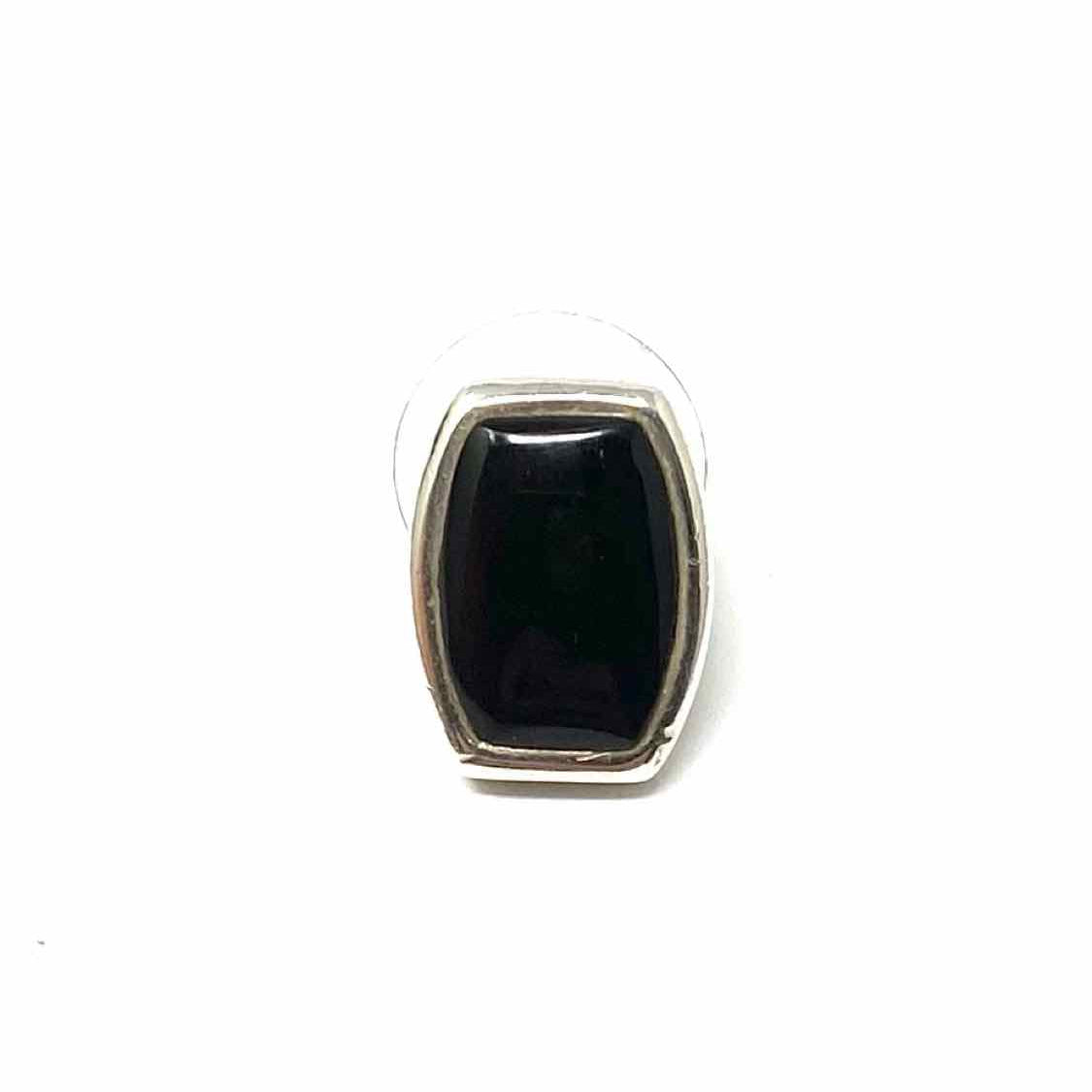 .925 Sterling Silver Black Stud 0.5" Rectangle Onyx Earrings