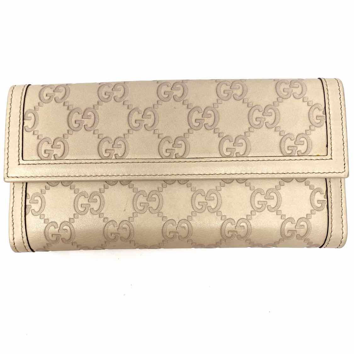 Gucci GG 2012 Continental Flap Snap Bone Beige Guccissima Brass Studs Wallet