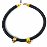 Alexander McQueen Leather Black Gold Tone Choker Skulls Necklace