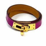 Hermes 2017 Mini Kelly Alligator Leather Purple Wrap Turnlock Bracelet