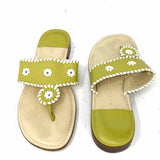 Apostrophe Women's Green Size 8 Leather Stitched Flip-Flops