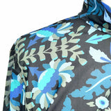 AVEC LES FILLES Women's Black Blue Size L Ruched Mesh Floral Long Sleeve