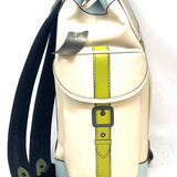 Coach Hitch with Trompe L'oeil Beige Green Buckle Leather BackPack