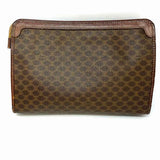Celine Vintage Coated Canvas Brown Zip Macadam Clutch
