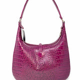 Longchamp La Roseau Purple Croc Embossed Leather Shoulder Bag