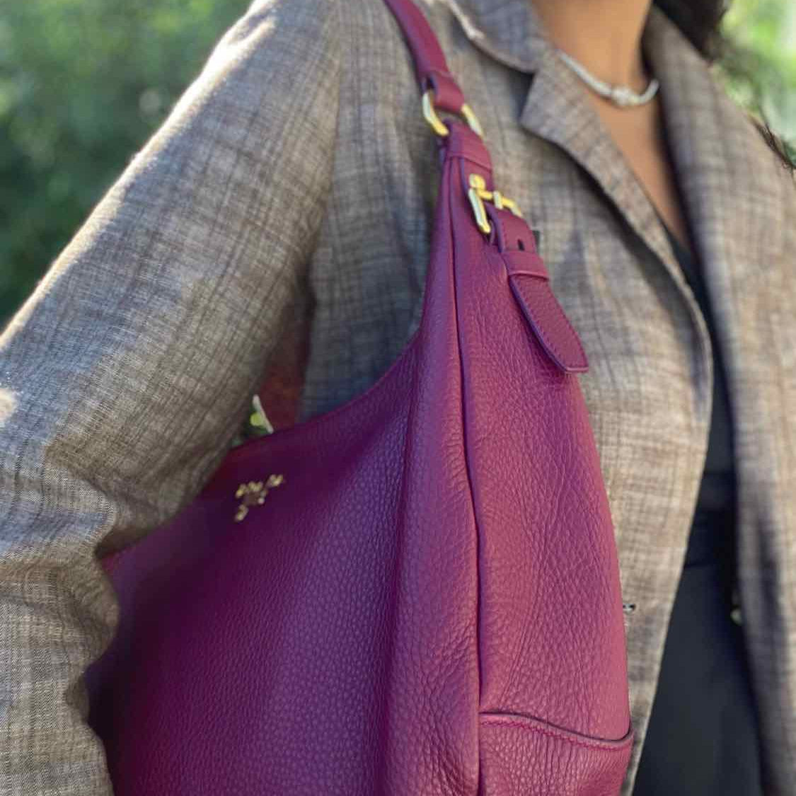 Prada Vitello Daino Raspberry Hobo Pebbled Leather Shoulder Bag