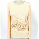 ASTR Women's Cream Size L Crew Neck Ruched Long Sleeve