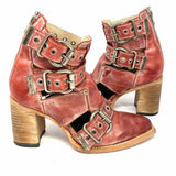 Freebird Joplin Women's Dusty Red Size 7 Block Heel Cut-Out Buckle Bootie