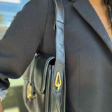 Gucci Vintage Black Flap Leather GG Shoulder Bag