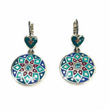 Brighton Enamel Blue Silver Tone Dangle Mandala Earrings