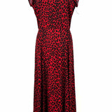 REFORMATION Gavin Women's Red Black Size 8 Open Back Leopard Print Dress