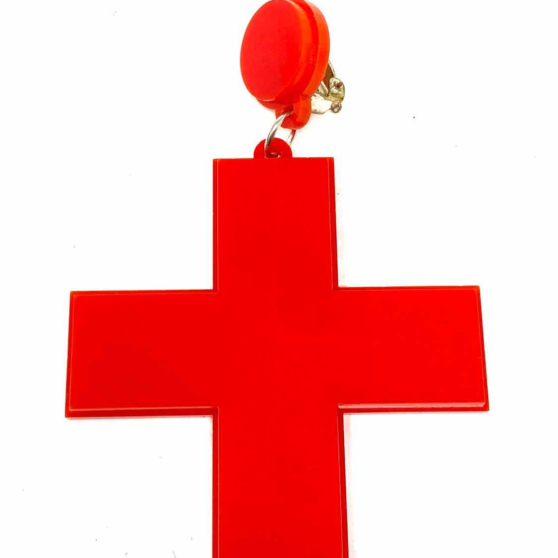 Yazbukey Acrylic Red Clip On Cross Earrings