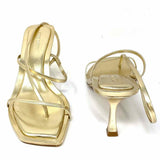Steve Madden Women's Gold Size 9 Kitten Heel Vegan Leather Strappy Sandals