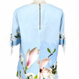 Ted Baker Sainta Harmony Blue Size 6 Crew Neck Floral Print Short Sleeve Top
