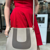 Beige Zip Color Block Saffiano Leather Made in Italy Crossbody