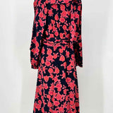 Tory Burch Women's Navy Red Size 6 Long Sleeve Silk Floral Dress