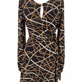 Michael by Michael Kors Women's Black Yellow Size M Long Sleeve Chain Dress