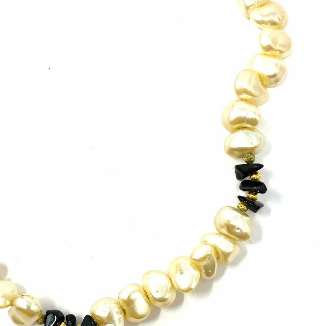 White Black Beaded 33 in Faux Pearl Necklace
