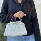 After Five Vintage Silver Hinged Metallic Made in USA Clutch