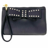 Betsey Johnson Black Zip Bow Saffiano Leather Wristlet