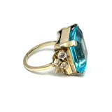 Estate Mid Century size 7.5 14K White Gold Simulated Blue Glass Ring