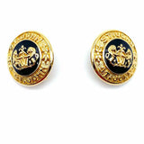 ST. JOHN Black Gold Tone Medallion Crest Earrings