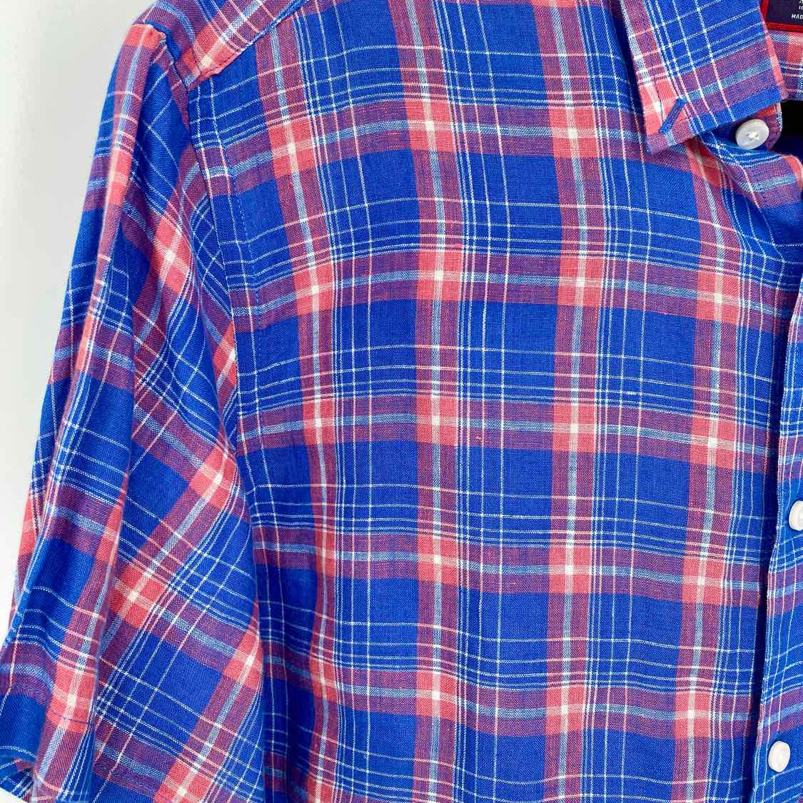 UNTUCKit Men's Blue/Pink Size XL Plaid Short Sleeve Shirt
