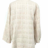 Eileen Fisher Women's Ivory Size L Open Front Cotton Blend Window Pane Cardigan