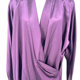 ELLEN TRACY Women's Purple Size 16 Faux Wrap Silk Long Sleeve