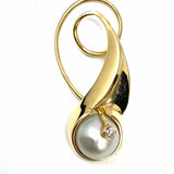 Estate 14K Yellow Gold Spiral Pearl Diamond Pendant