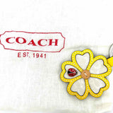 Coach Rare Canvas White Yellow Flower Leather Key Chain