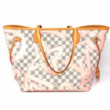 LOUIS VUITTON 2017 Tahitienne Neverfull MM Pink Damier Azur Full Set Tote