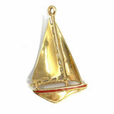 Estate 14K Yellow Gold Red Enamel Sailboat Pendant