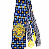 GIANNI VERSACE Silk Blue Yellow Geometric Medusa Necktie