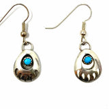 Native American Hook Silver Bear Paw Turquoise Earrings