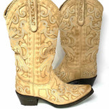 LANE Women's Robin Beige Size 7 Cowboy Western Applique Leather Boots