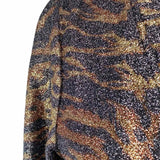 Ganni Women's Silver Gold Size 36/S Animal Print Sparkle Cardigan