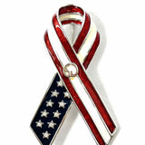 ST. JOHN Red White Blue Ribbon Flag Brooch