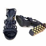 Tory Burch Women's Black Size 7 Block Heel Leather Checkered Sandals