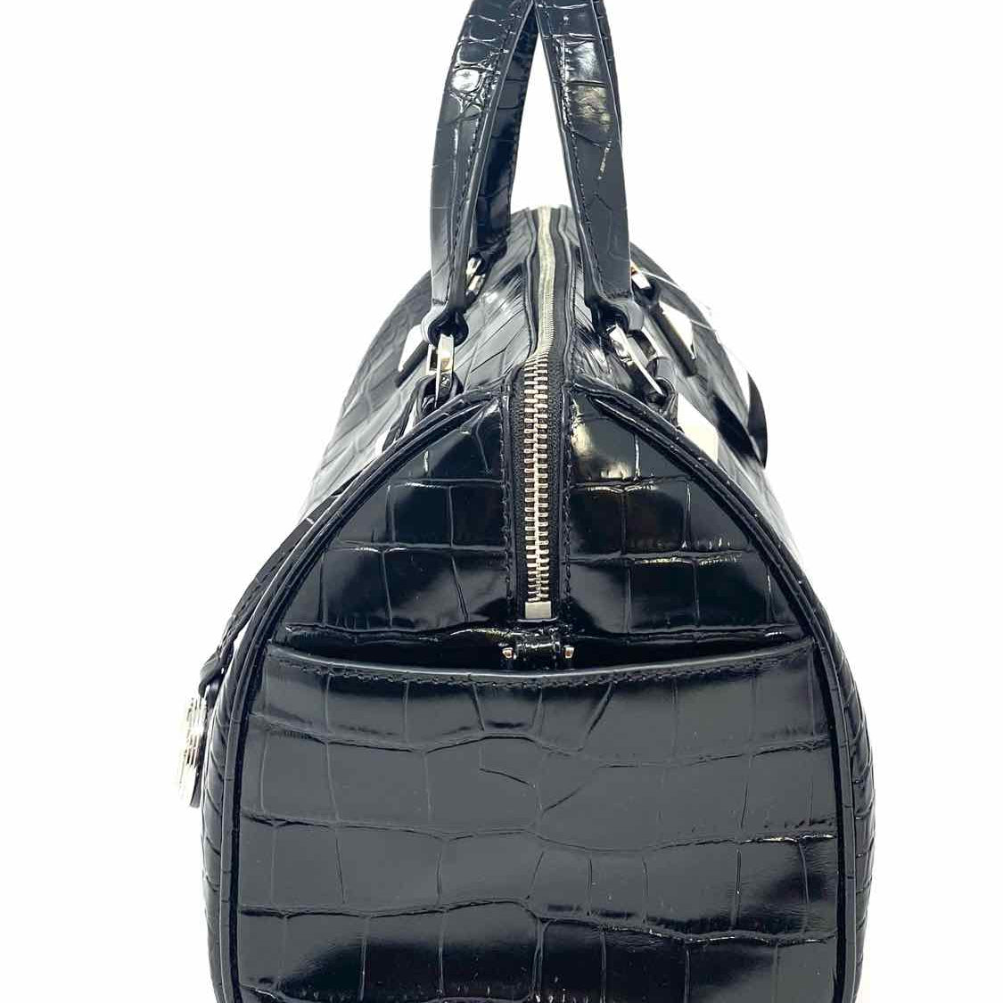 Michael by Michael Kors Grayson Black Boston Croc Embossed Leather Satchel