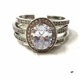 size 7.5 .925 Sterling Silver Layered Triple Band Cubic Zirconia Ring